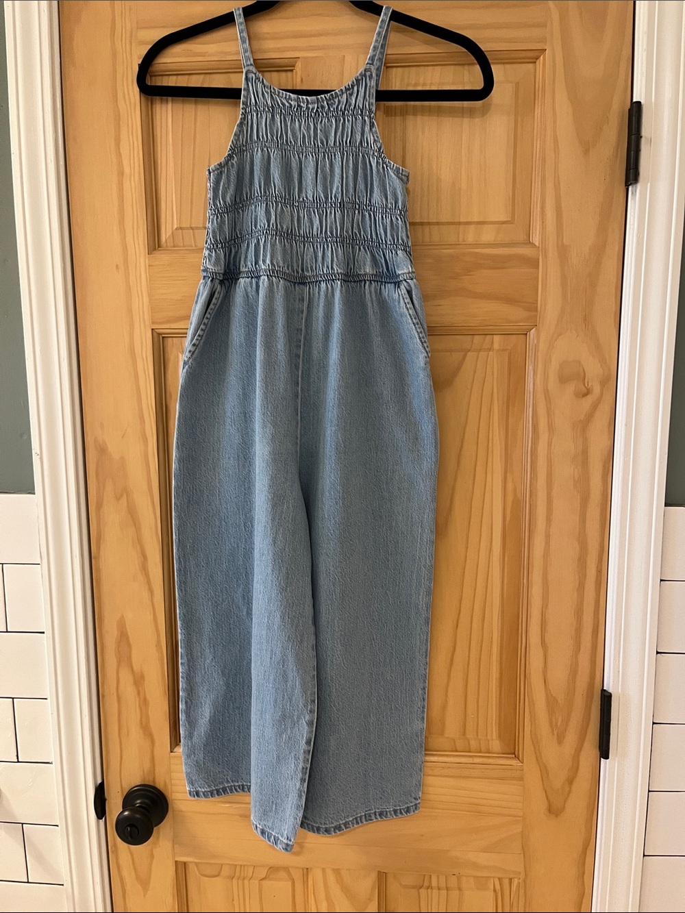 abercrombie kids Light Blue Denim jumpsuit Bottom Hem Detail